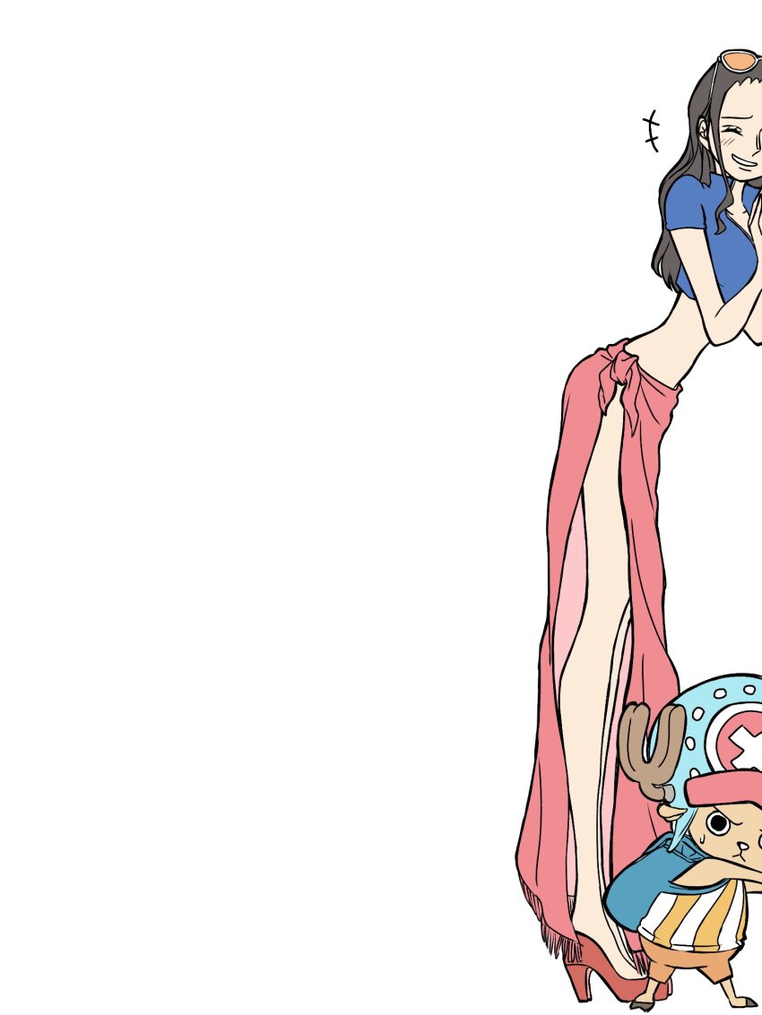 +++, 02mikan, 1boy, 1girl, ^_^, antlers, bag, bare_arms