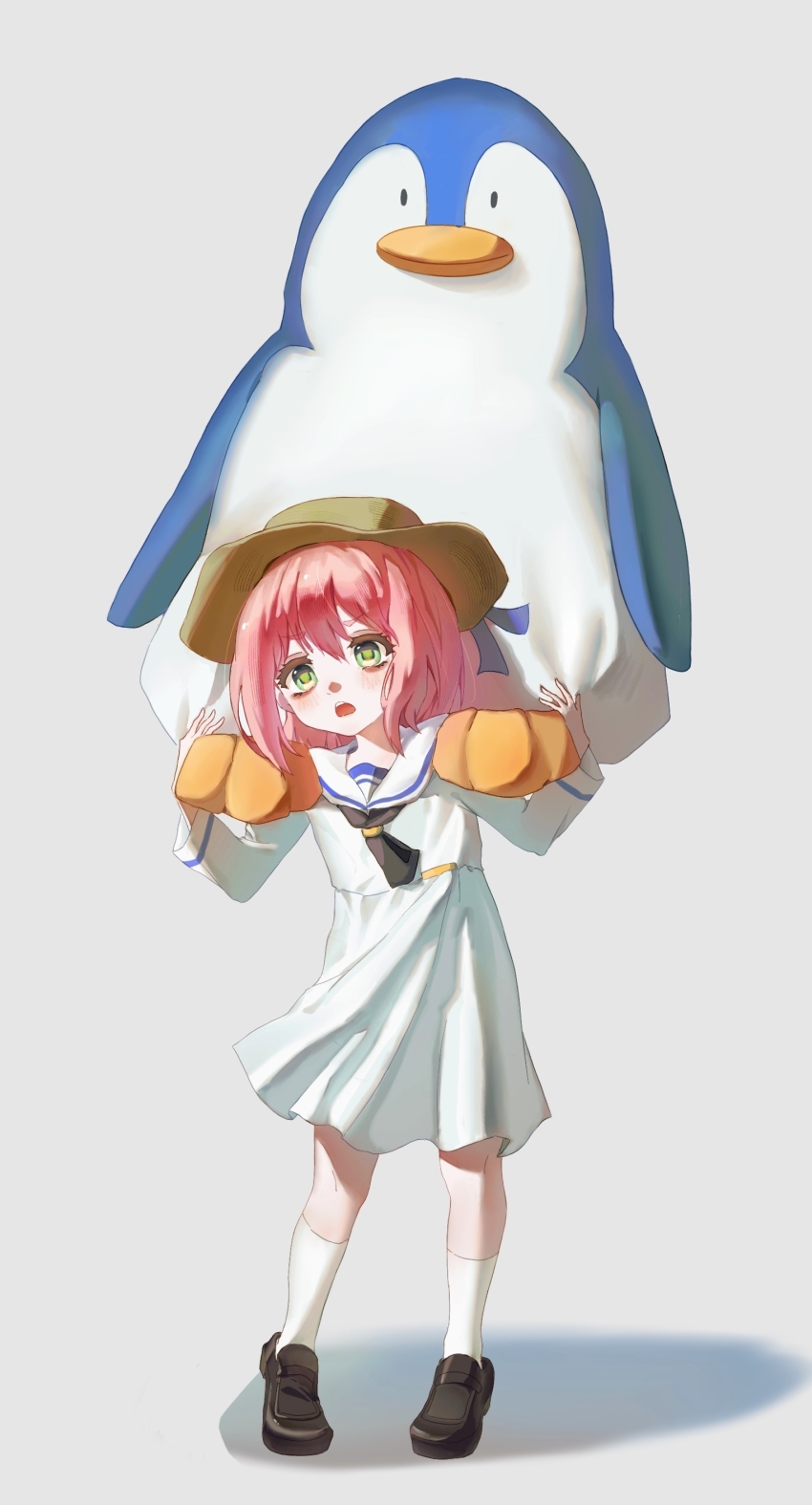 1girl, absurdres, anya_(spy_x_family), ascot, black_ascot, black_shoes, blue_ribbon, brown_hat