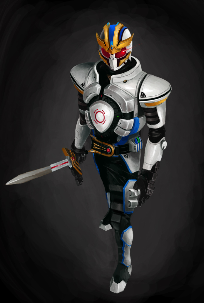 1boy, armor, belt, compound_eyes, full_body, gradient_background, kamen_rider, kamen_rider_ixa
