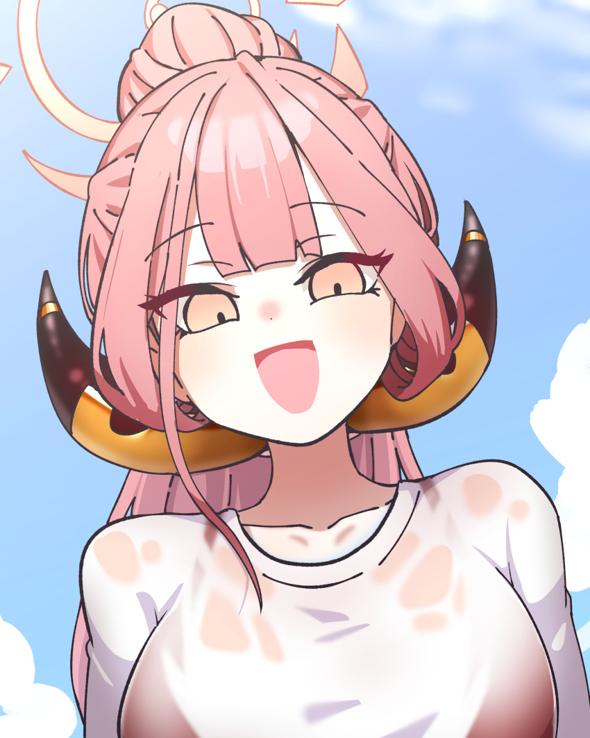 1girl, absurdres, aru_(blue_archive), beach, bikini, bikini_under_clothes, blue_archive, blue_sky