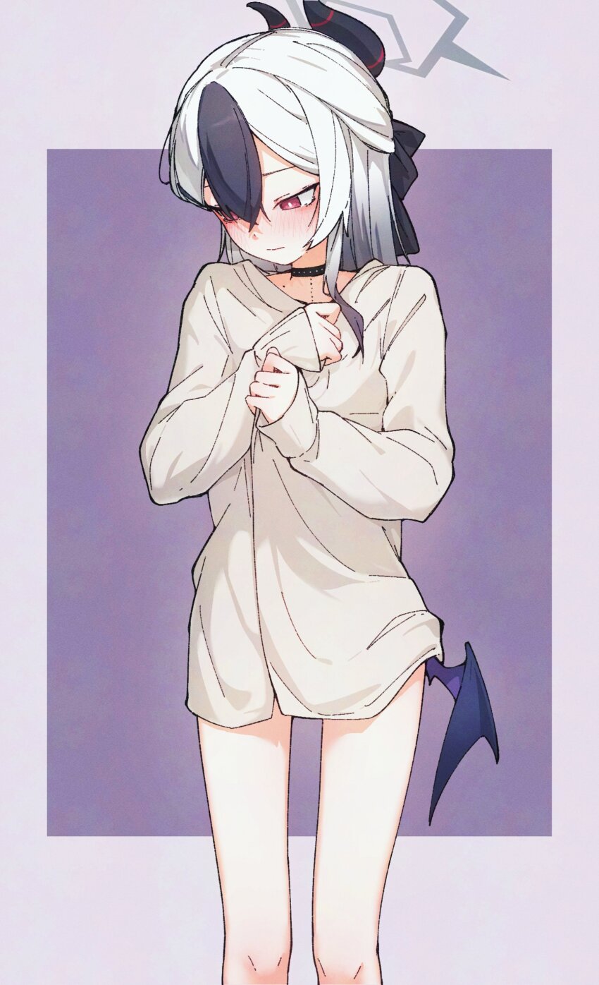 1girl, absurdres, black_choker, black_hair, black_ribbon, blue_archive, blush, choker