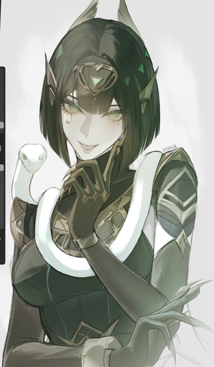 0ishur, 1girl, ancient_egyptian_clothes, animal, animal_on_shoulder, artist_name, blunt_bangs, bob_cut