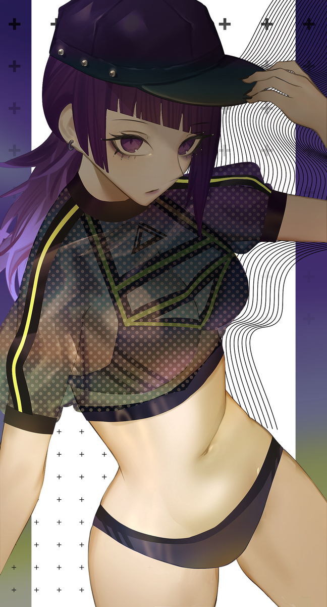 1girl, bikini, gokuama, highres, idolmaster, idolmaster_shiny_colors, navel, purple_eyes