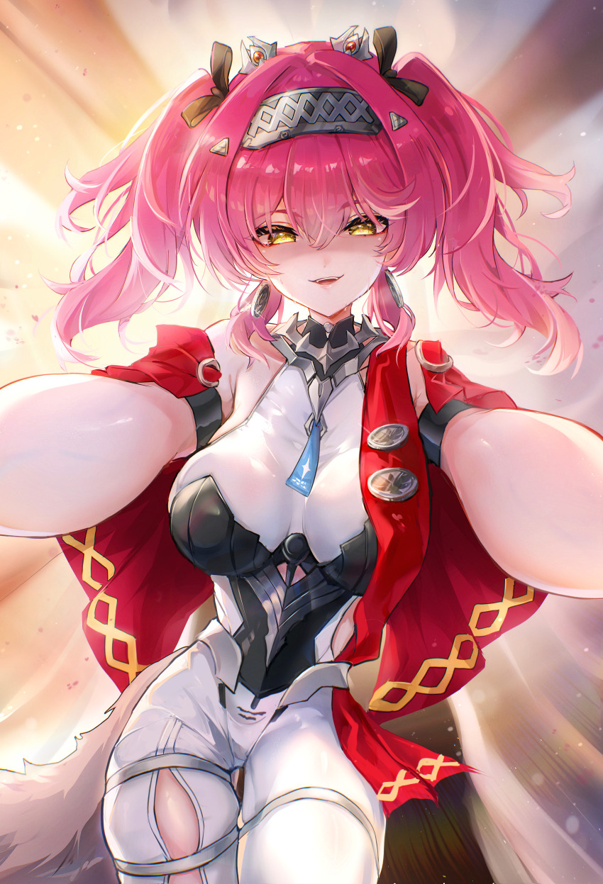 1girl, absurdres, armor, armpit_crease, bare_shoulders, black_bow, bodysuit, bow