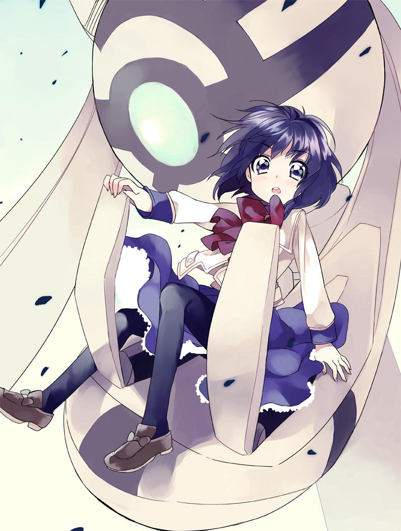 amezawa_koma, blue_eyes, blue_hair, bow, kamisama_dolls, kuga_utao, kukuri_(kamisama_dolls), mecha