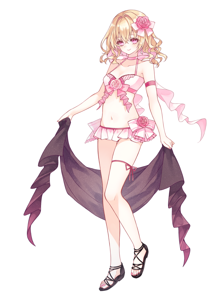 1girl, armband, bikini, blonde_hair, bow, breasts, dairoku_ryouhei, flower