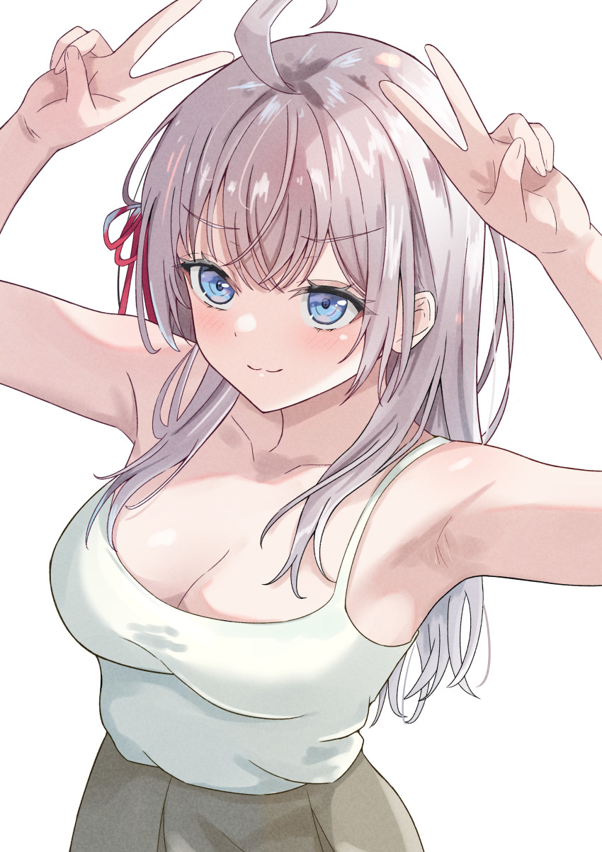 1girl, :3, absurdres, ahoge, alisa_mikhailovna_kujou, armpits, arms_up, azakura_(beniyomogi)