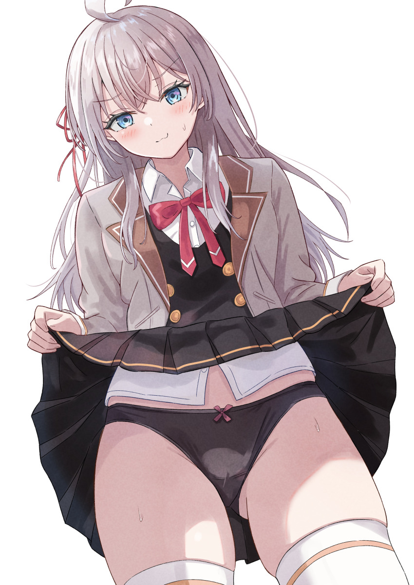 1girl, absurdres, ahoge, alisa_mikhailovna_kujou, anger_vein, azakura_(beniyomogi), black_panties, black_skirt