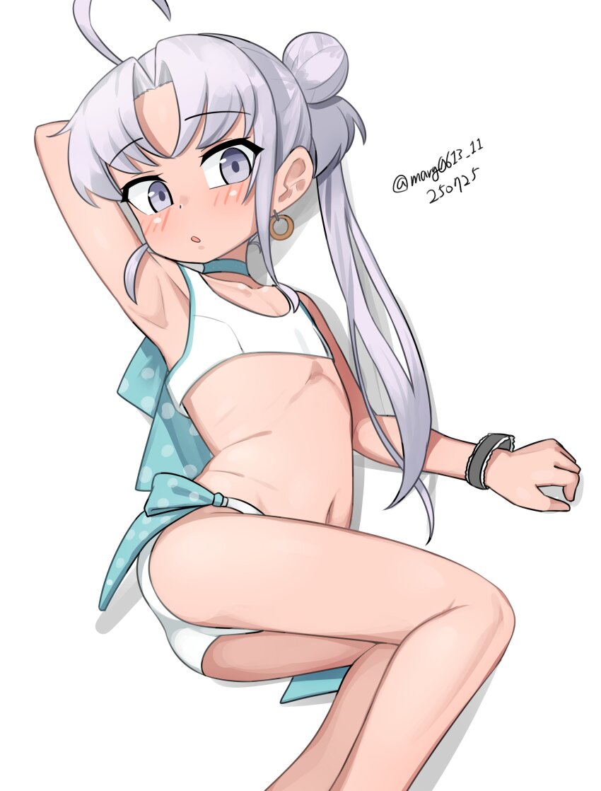 1girl, absurdres, ahoge, akitsushima_(kancolle), akitsushima_(swimsuit)_(kancolle), bikini, dated, feet_out_of_frame