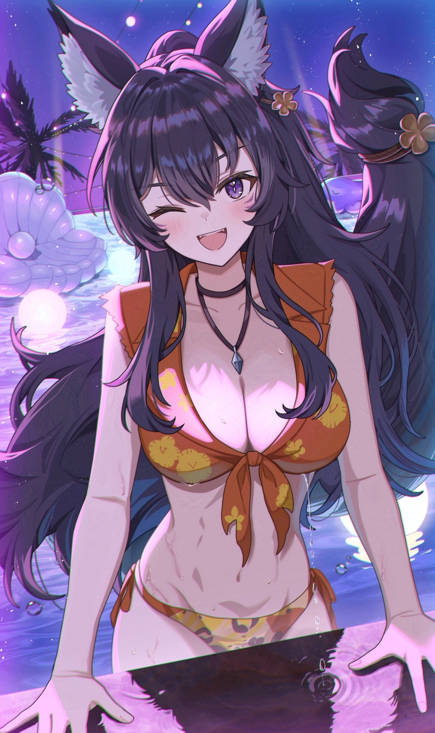 absurdres, animal_ears, bare_shoulders, black_hair, breasts, delta_(kagejitsu), hair_between_eyes, highres