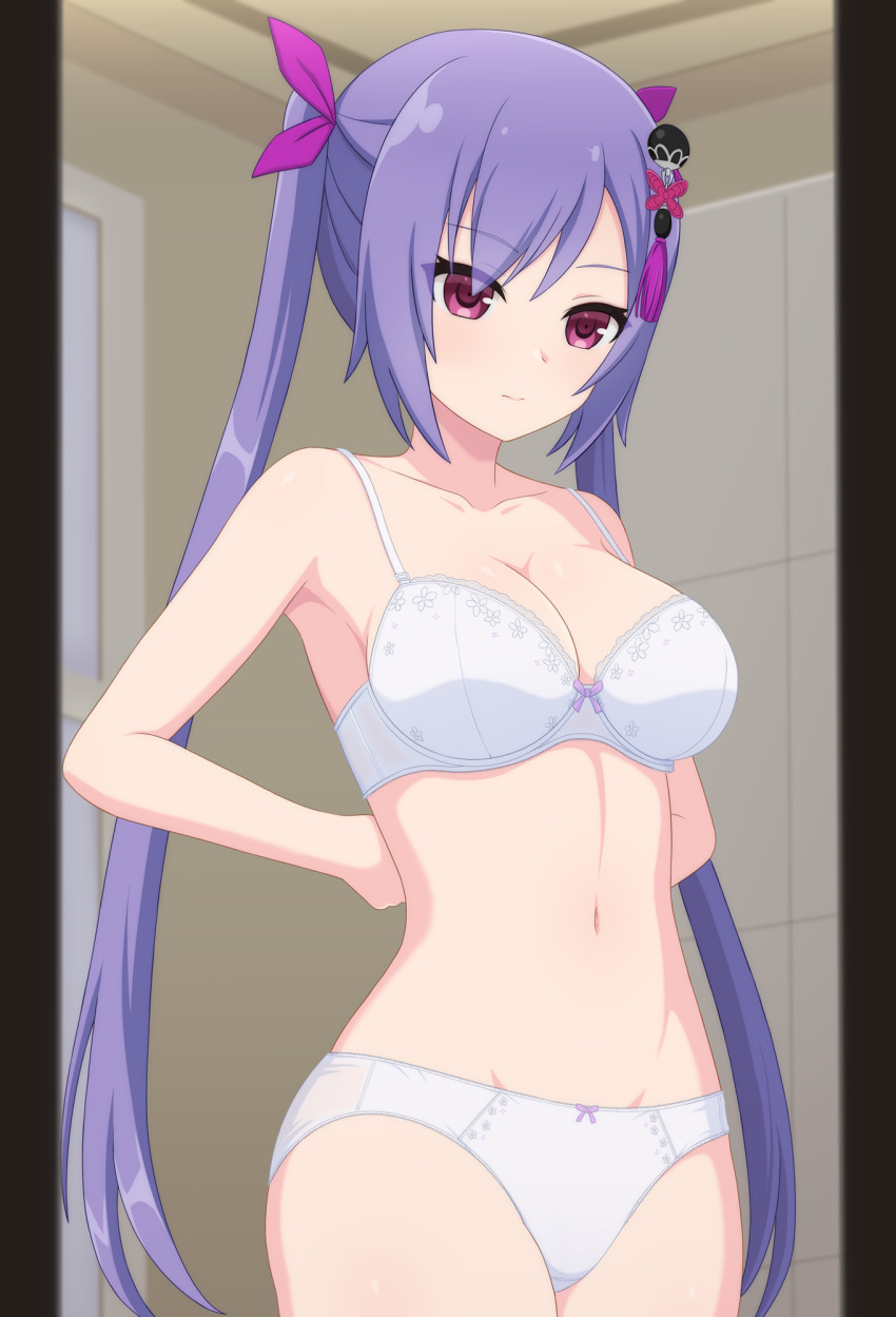 1girl, arms_behind_back, assault_lily, bare_arms, bare_shoulders, blurry, blurry_background, bow