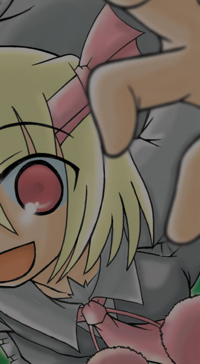 1girl, aqua_minaduki, blonde_hair, embodiment_of_scarlet_devil, female_focus, hair_ribbon, minazuki_aqua, necktie, red_eyes, ribbon, rumia, short_hair, solo, touhou