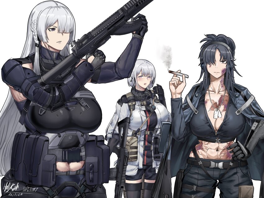 abs, ak-15_(girls'_frontline), black_gloves, breasts, girls'_frontline, gloves, gun, highres