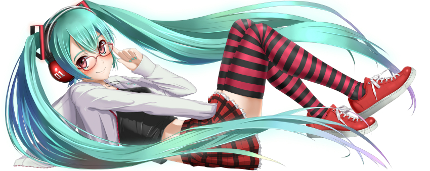 1girl, absurdres, aqua_eyes, blush, checkered_clothes, checkered_skirt, female_focus, glasses