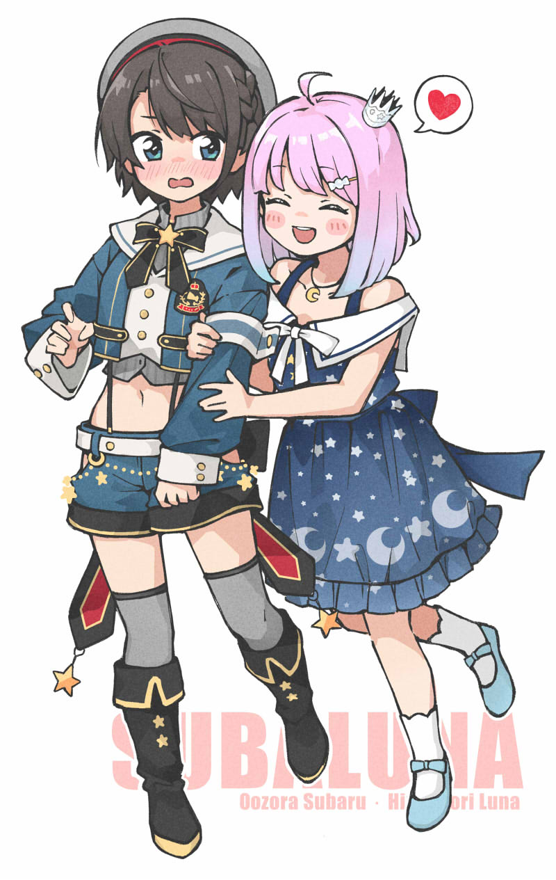 2girls, :d, arm_hug, armband, back_bow, black_boots, black_bow, black_bowtie