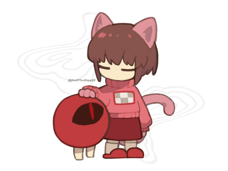 1girl, animal_ears, animal_hands, brown_hair, cat_ears, cat_girl, cat_tail, chibi