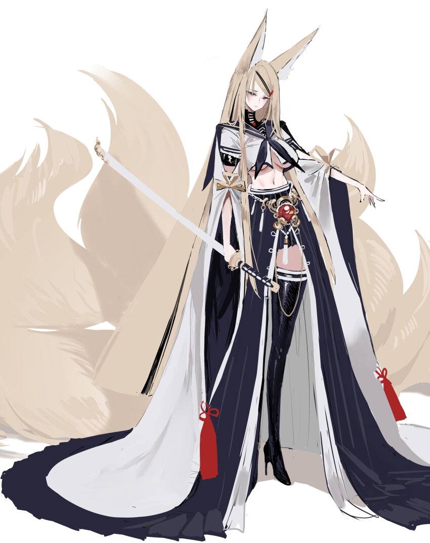 1girl, absurdly_long_hair, absurdly_long_tail, absurdres, animal_ears, azur_lane, black_boots, black_neckerchief