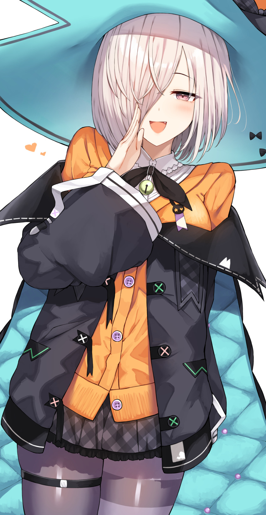 1girl, black_jacket, black_pantyhose, black_skirt, blush, breasts, cardigan, commentary_request