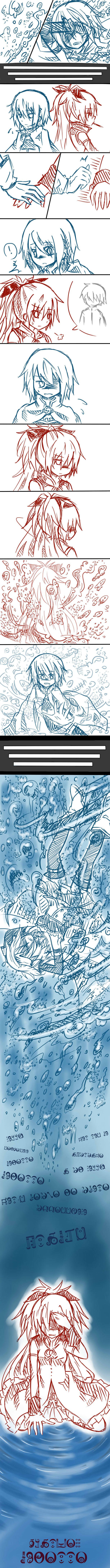 10s, 1boy, 2girls, absurdres, bad_id, bad_pixiv_id, comic, highres, kamijou_kyousuke, long_hair, long_image, madoka_runes, magical_girl, mahou_shoujo_madoka_magica, mahou_shoujo_madoka_magica_(anime), mego, miki_sayaka, miki_sayaka_(magical_girl), multiple_girls, ponytail, sakura_kyoko, sakura_kyoko_(magical_girl), short_hair, tall_image, tanco_sae, tears