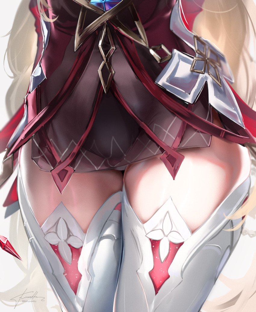 1girl, alice_(genshin_impact), arms_behind_back, blonde_hair, close-up, clover_print, commentary_request, dress