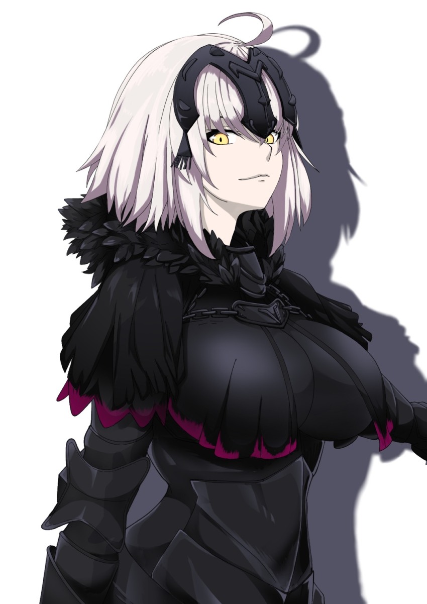 1girl, ahoge, armor, black_armor, black_capelet, black_dress, black_mask, breasts