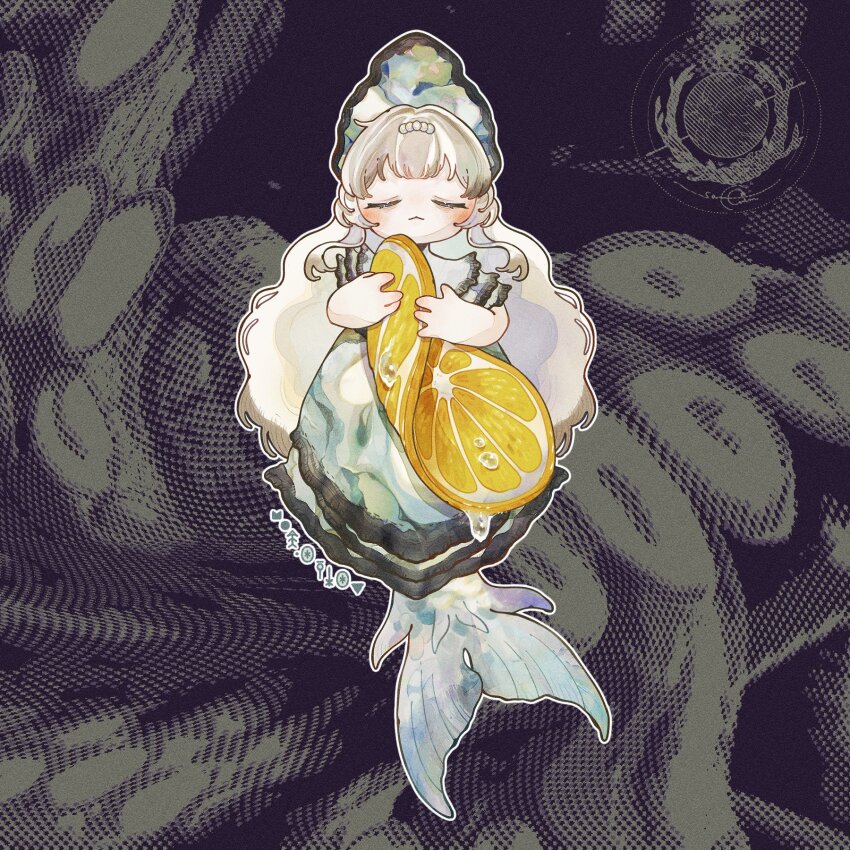 1girl, :<, animal, artist_logo, aster0014, blonde_hair, blue_bonnet, blue_dress