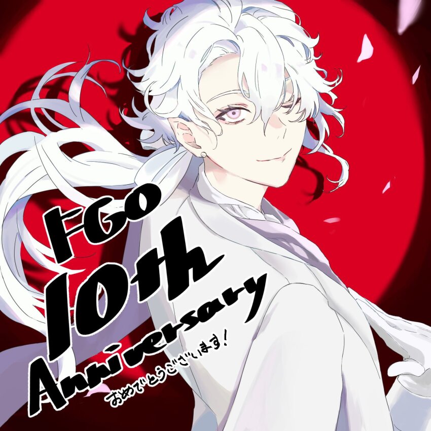 1boy, ;), bow, closed_mouth, commentary_request, earrings, fate/grand_order, fate_(series)