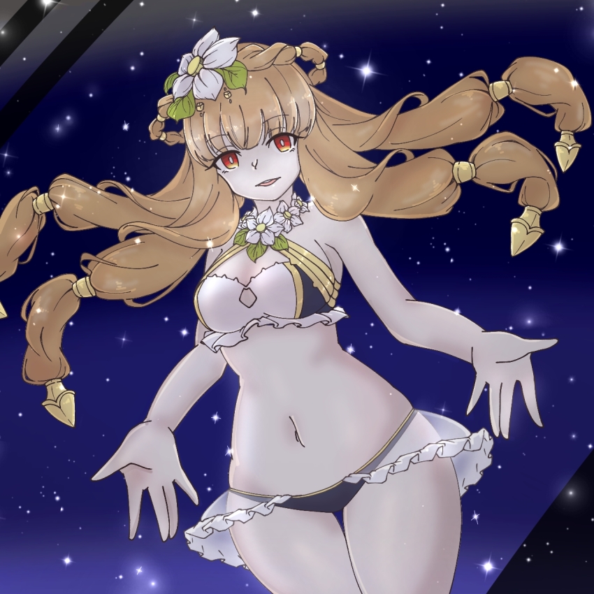 1girl, black_panties, blonde_hair, breasts, chaos_therese_(grimms_notes), cowboy_shot, gemini_hanpen, grimms_notes