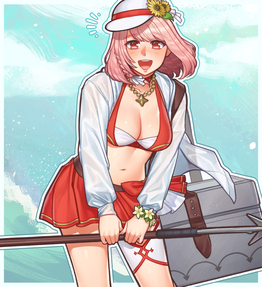 1girl, bikini, breasts, cleavage, commission, commissioner_upload, cooler, fire_emblem