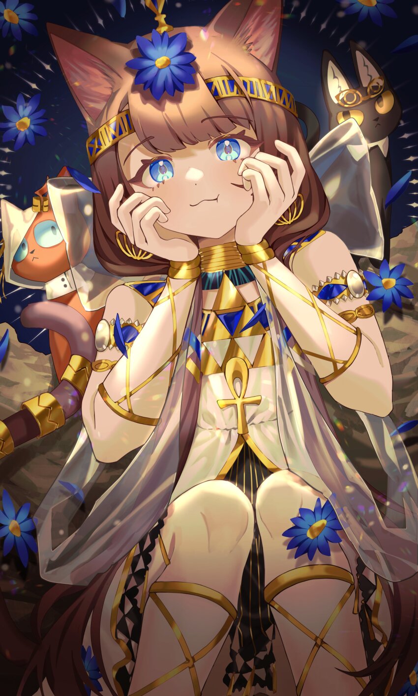 1girl, absurdres, animal_ears, animalization, ankh, arknights, blue_eyes, blue_flower