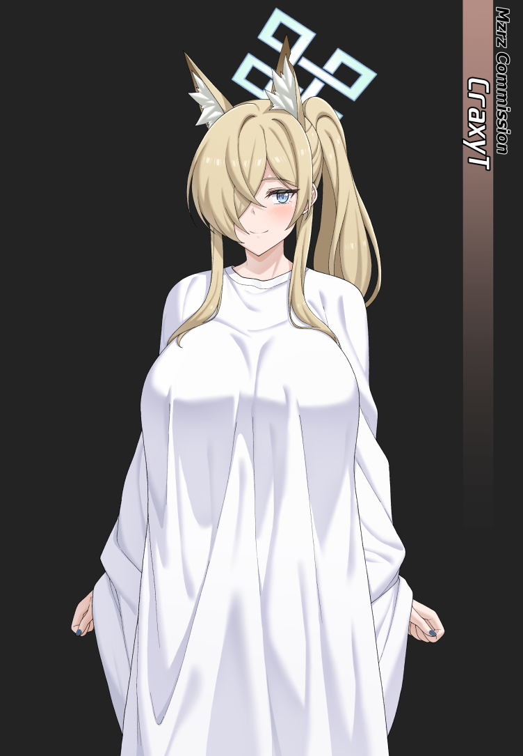 1girl, alternate_costume, animal_ear_fluff, animal_ears, blonde_hair, blue_archive, blue_hair, blue_halo