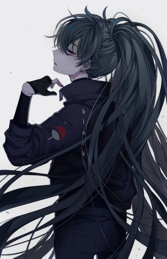 1girl, alternate_costume, bakku_(fspz4427), black_gloves, black_nails, black_shirt, blue_hair, commentary