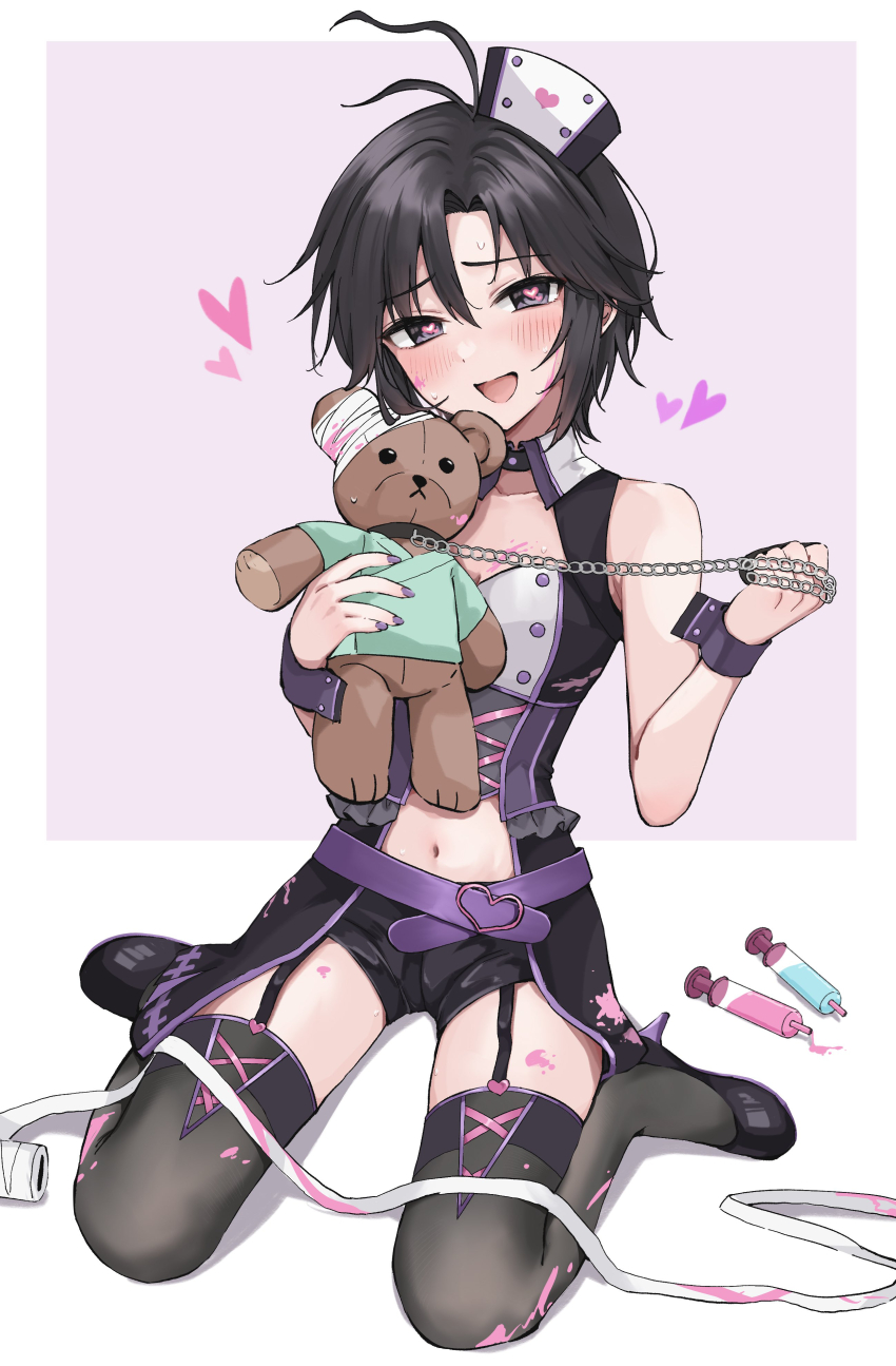 1girl, absurdres, aburi-gatana, antenna_hair, belt, black_eyes, black_hair, black_shoes