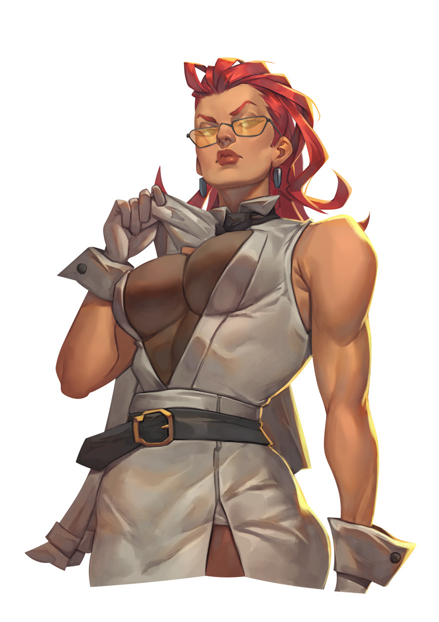 1girl, belt, breasts, commission, crimson_viper, cropped_legs, dark-skinned_female, dark_skin