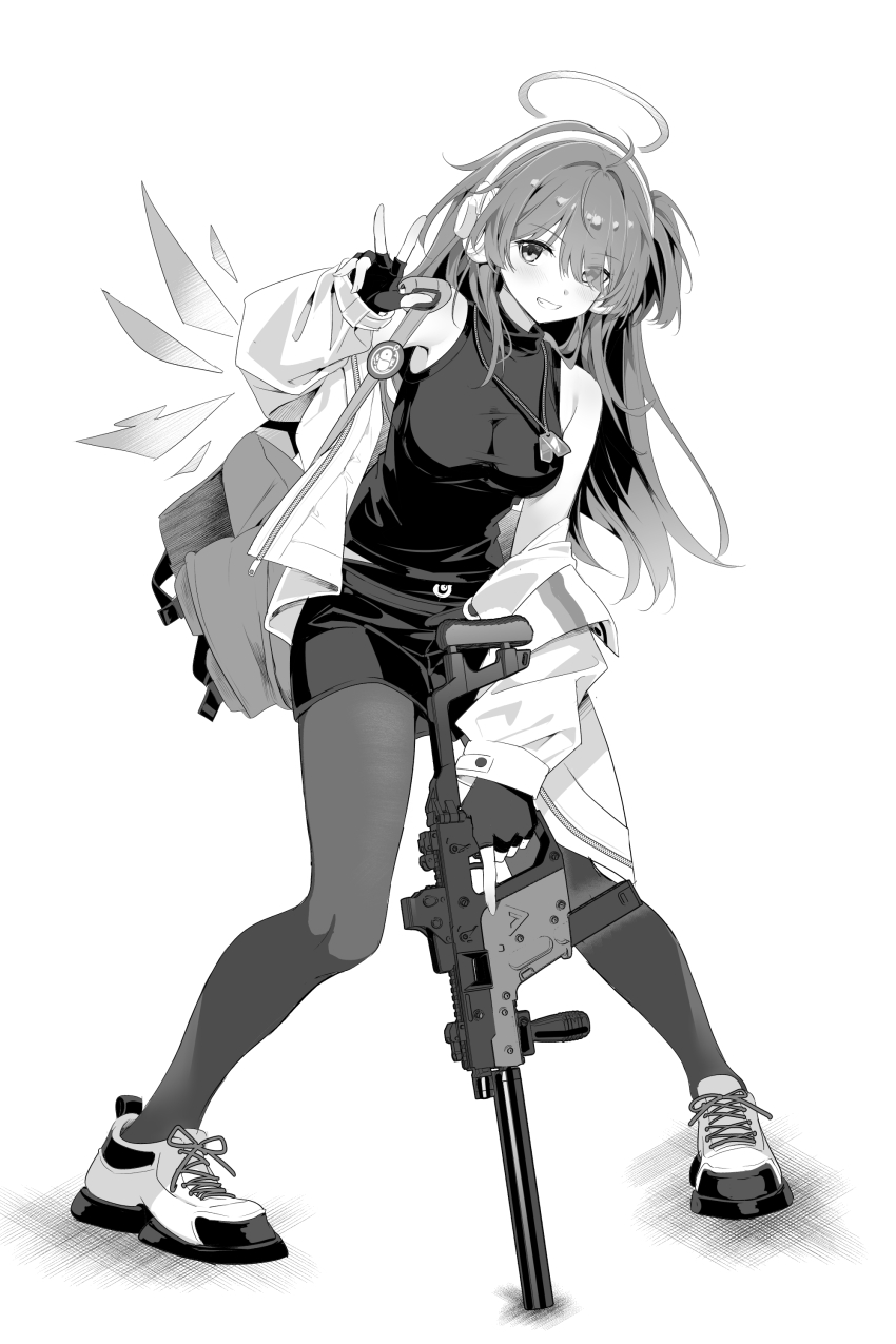 1girl, absurdres, arknights, backpack, bag, bare_shoulders, black_pantyhose, breasts