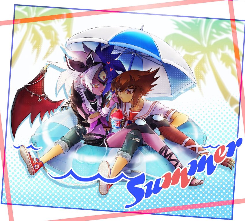 blue_hair, blue_lips, claws, colored_skin, demon_girl, demon_wings, duel_monster, extra_eyes