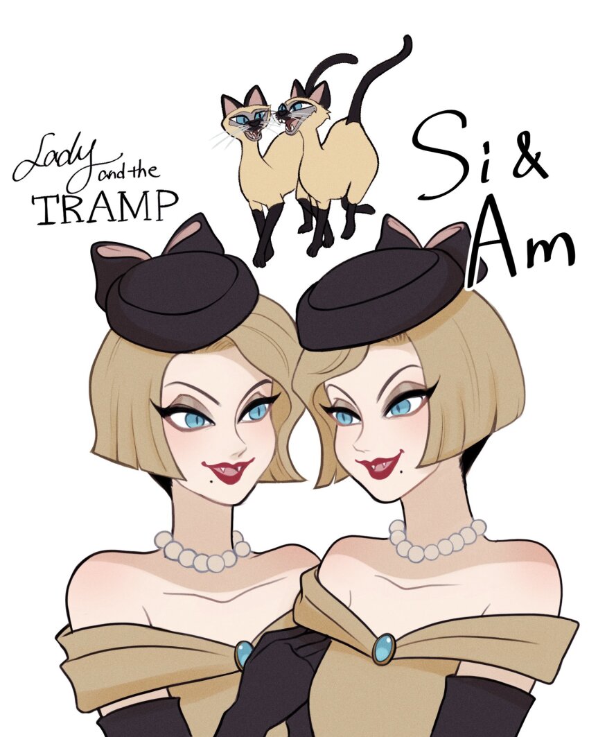 2girls, animal, animal_ears, blonde_hair, blue_eyes, cat, colorpoint_(pattern), eyeshadow