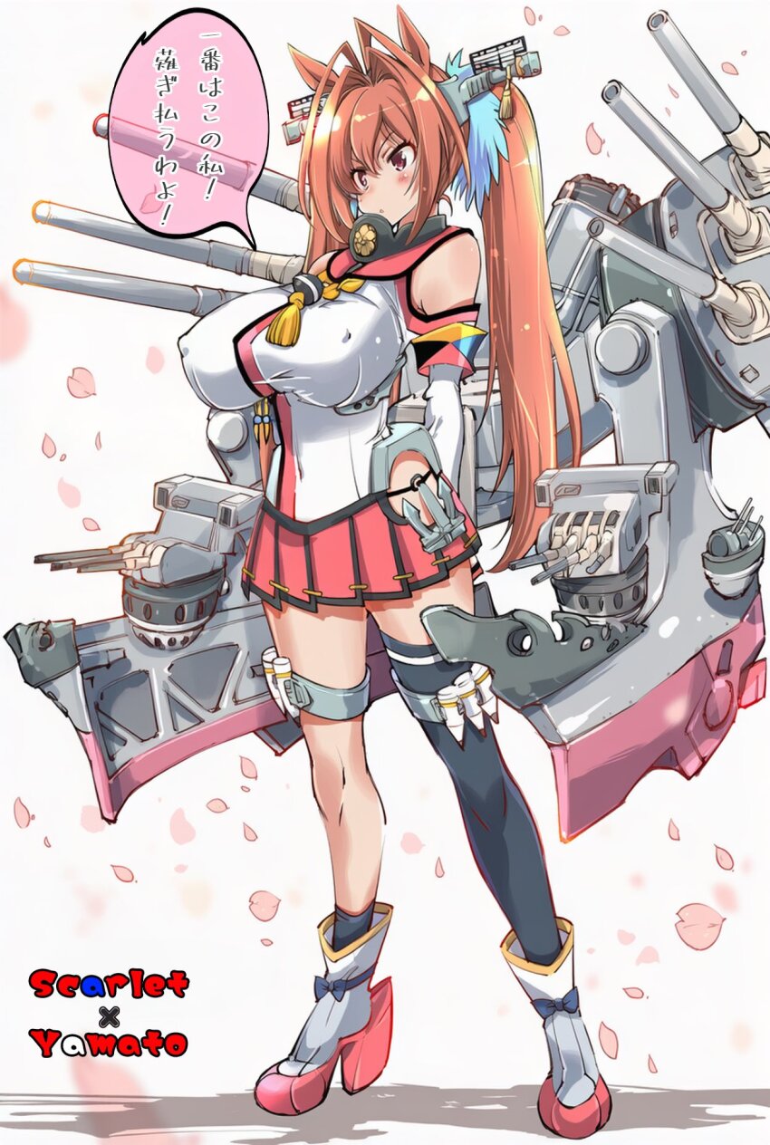 1girl, aibanousagi, blush, breasts, brown_hair, cherry_blossoms, clothing_cutout, cosplay