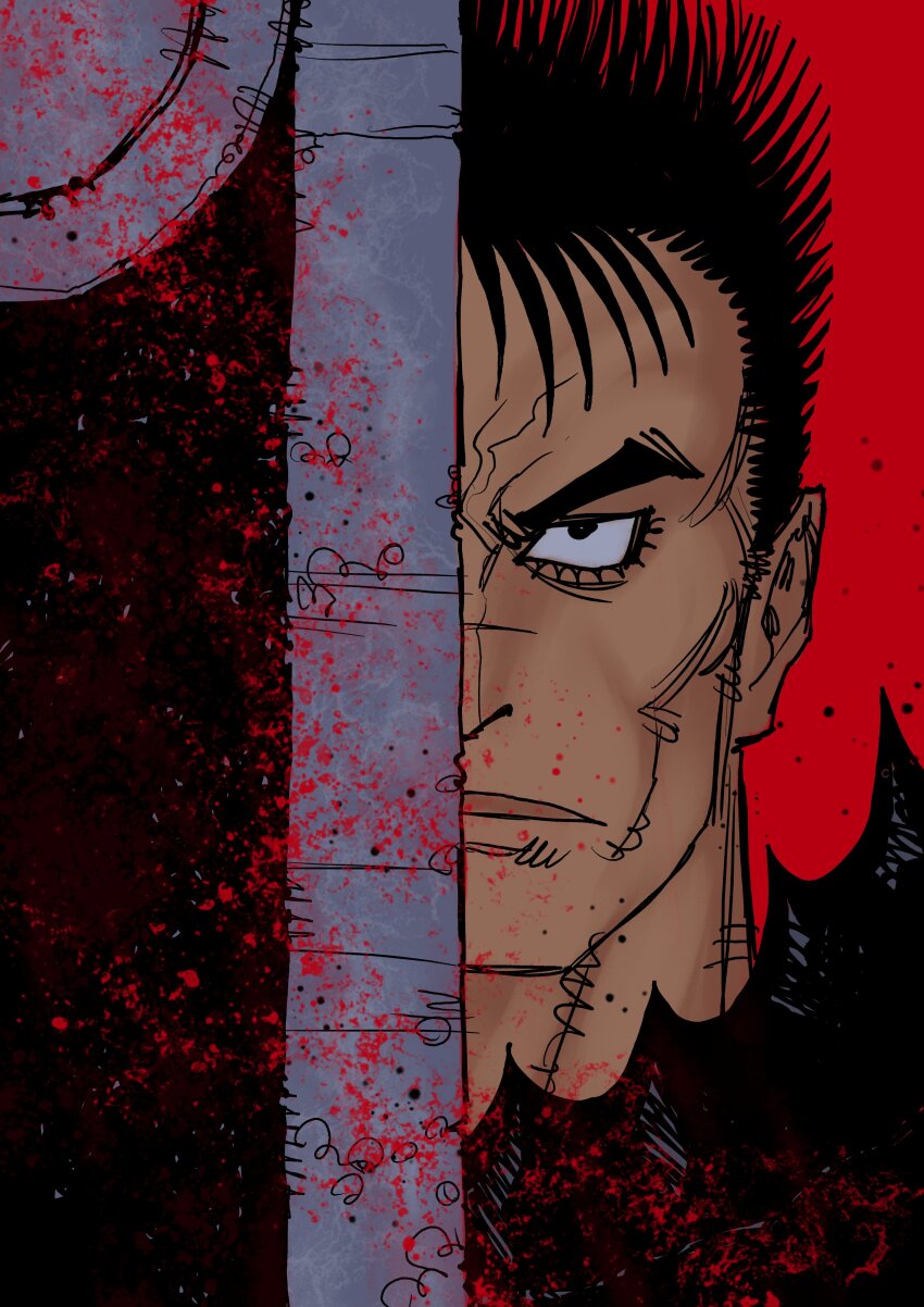 1boy, absurdres, armor, azoinab, berserk, berserker_armor, black_armor, black_hair