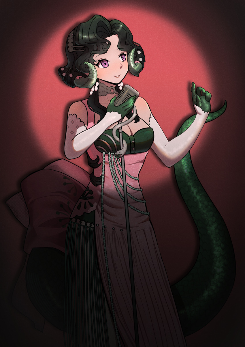 1girl, absurdres, anjo_nala, bare_shoulders, black_hair, breasts, choker, cleavage