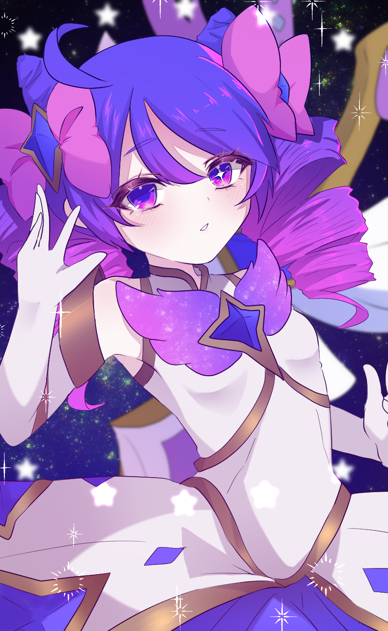 blue_gem, bow, bowtie, curly_hair, elbow_gloves, gem, gloves, gwen_(league_of_legends)