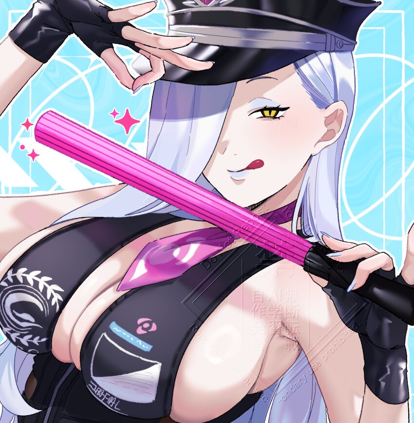 1girl, absurdres, bare_shoulders, bikini, black_bikini, black_gloves, black_hat, blue_lips