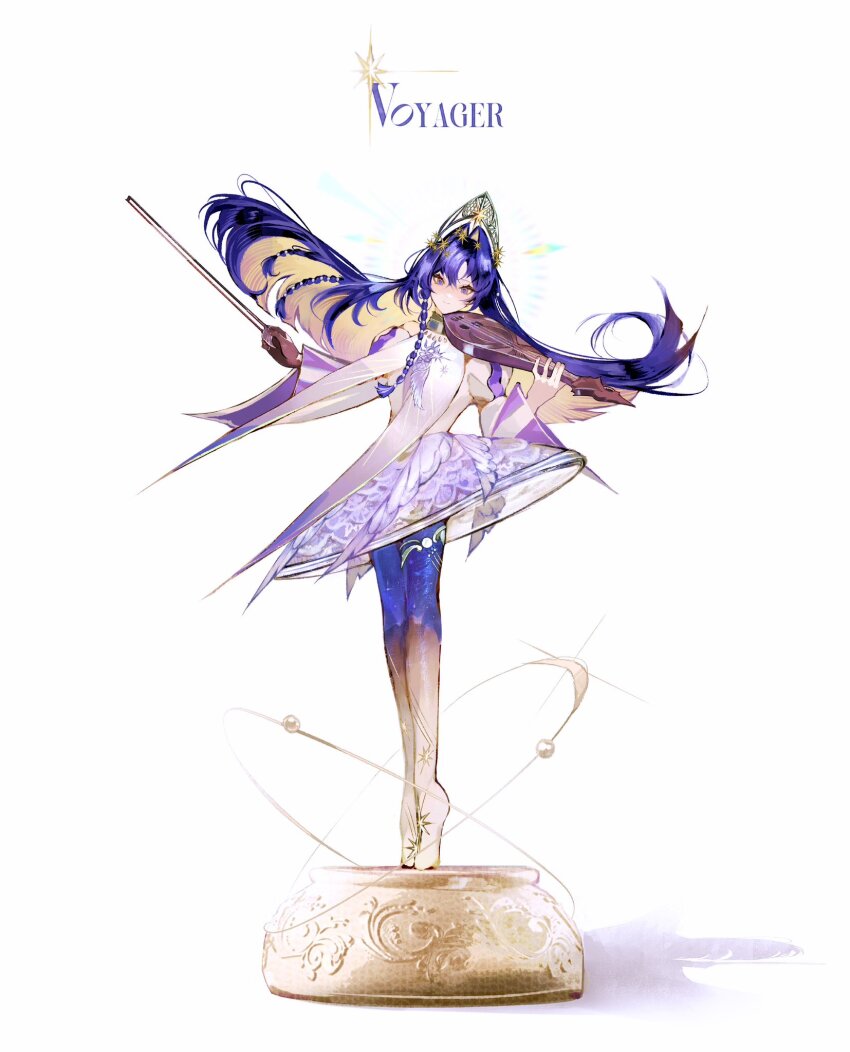 1girl, black_gloves, blonde_hair, blue_eyes, blue_hair, bow_(music), character_name, clothing_cutout