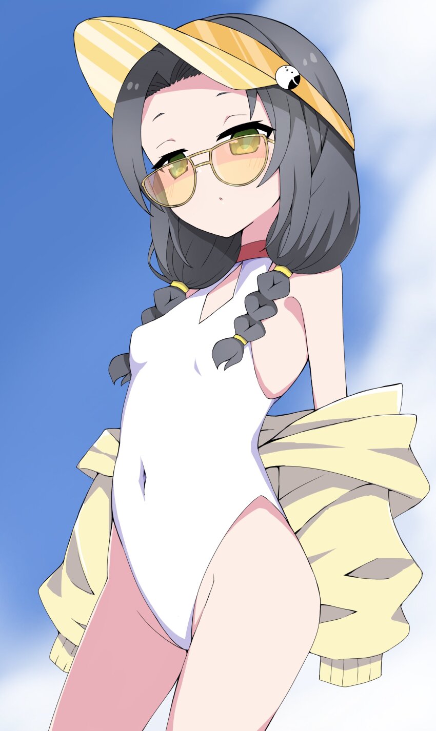 1girl, absurdres, black_hair, blue_archive, braid, breasts, cosplay, covered_navel