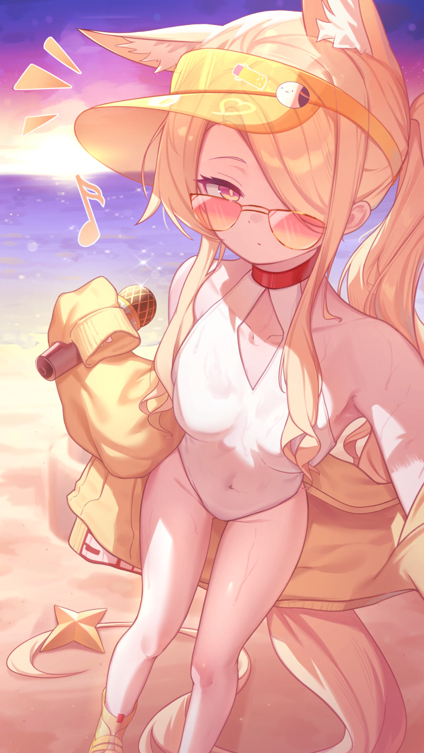 1girl, absurdly_long_tail, absurdres, animal_ear_fluff, animal_ears, bare_shoulders, beach, blonde_hair