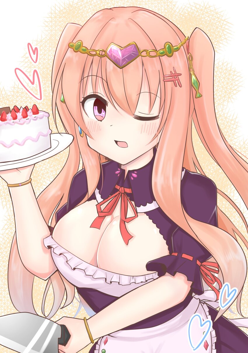 1girl, absurdres, alternate_hairstyle, breasts, cake, food, grimms_notes, highres