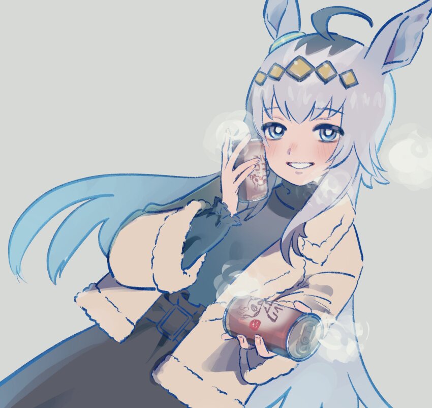 1girl, ahoge, alternate_costume, animal_ears, black_skirt, blush, breath, bright_pupils