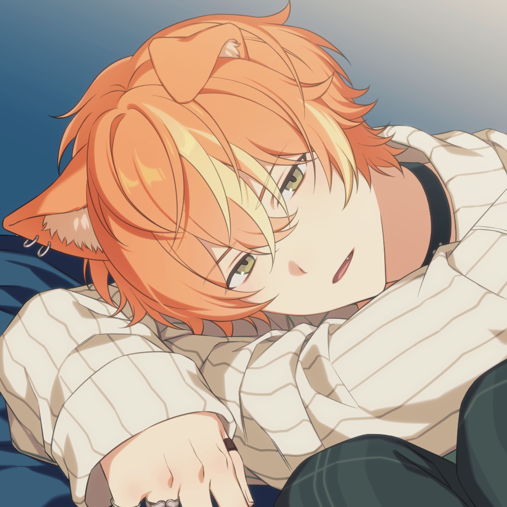 1boy, animal_collar, animal_ear_fluff, animal_ear_piercing, animal_ears, black_collar, black_pants, brown_eyes