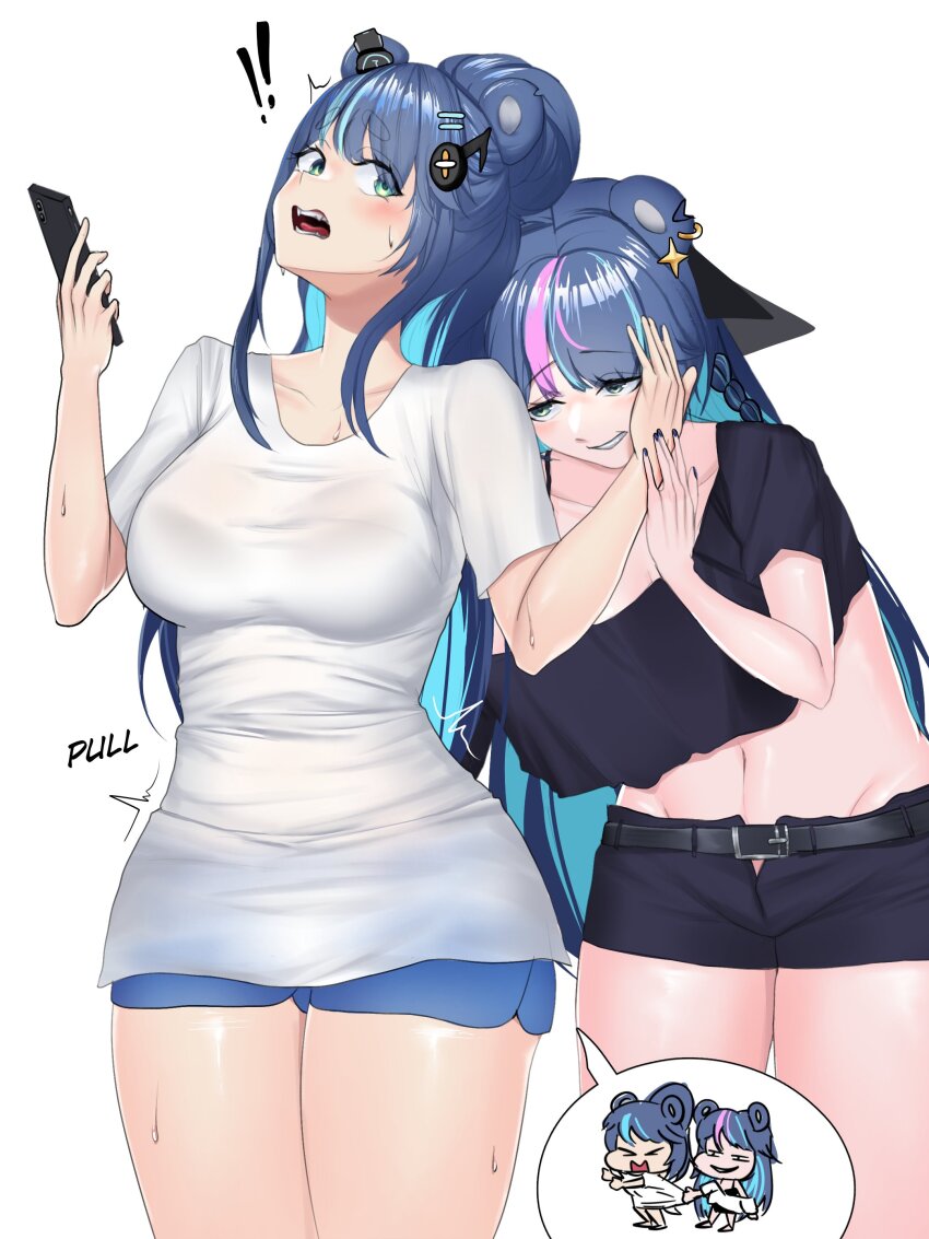 !, !!, 2girls, absurdres, animal_ears, aqua_eyes, bear_ears, bear_girl