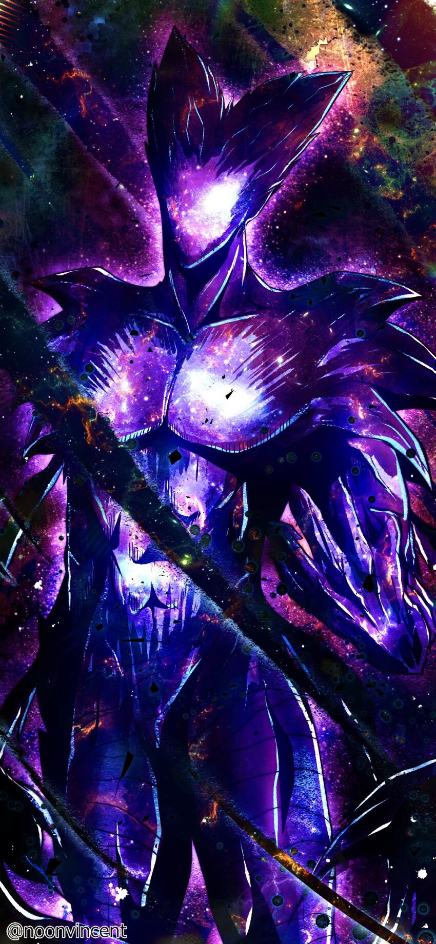 1boy, abs, absurdres, aura, awakened_garou_(cosmic_fear_mode), claws, commentary, cowboy_shot